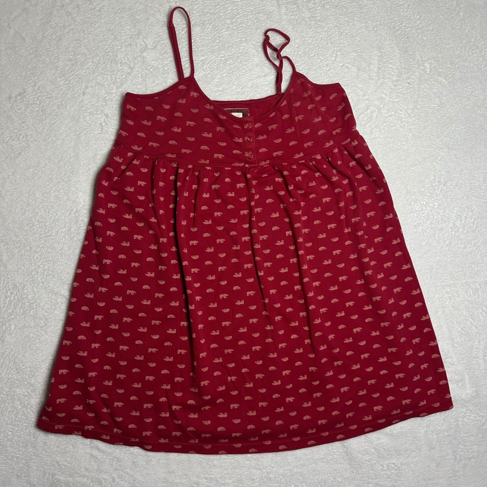 Aerie Red Waffle Knit Polar Bear Henley Camisole Tank Top Adjustable Straps XS